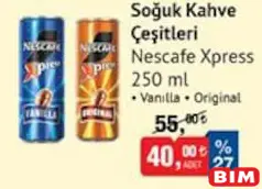 NESCAFE XPRESS SOĞUK KAHVE ÇEŞİTLERİ 250 ML fiyat ve kampanya bilgisi